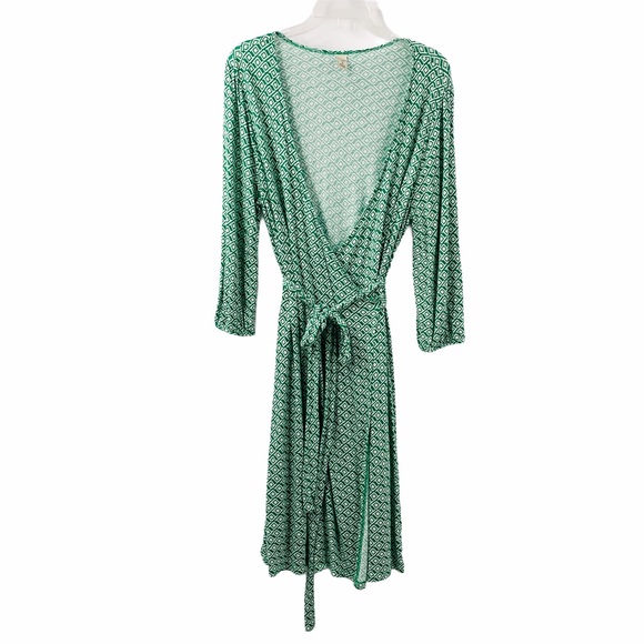 green print wrap dress